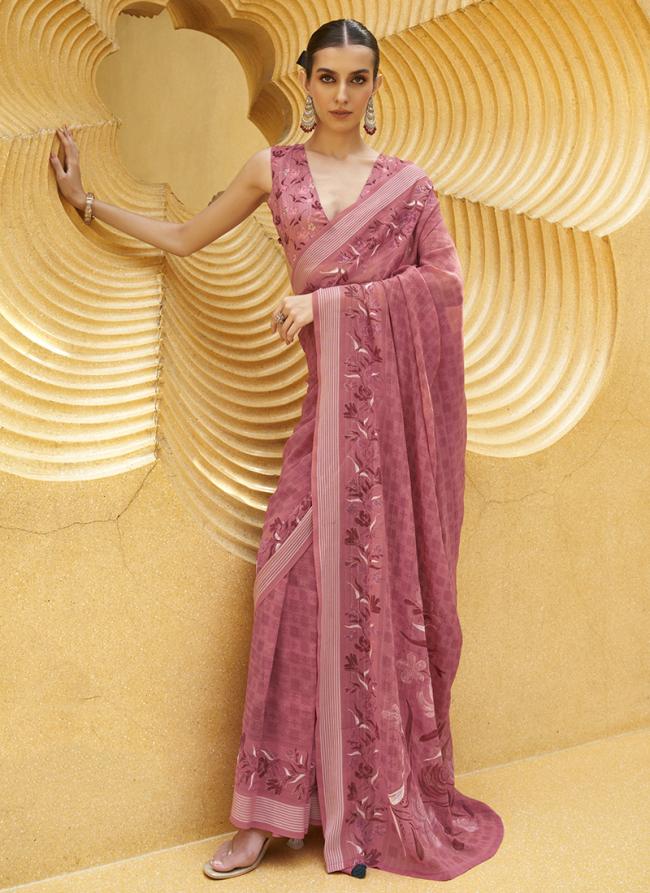 Georgette Pink Traditional Wear Printed Saree